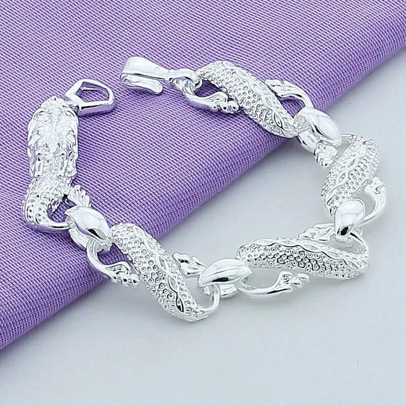 Sterling Silver Color Bracelets  White Chinese Dragon Chain