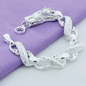 Sterling Silver Color Bracelets  White Chinese Dragon Chain