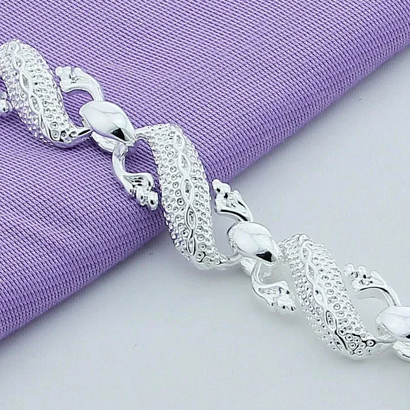 Sterling Silver Color Bracelets  White Chinese Dragon Chain