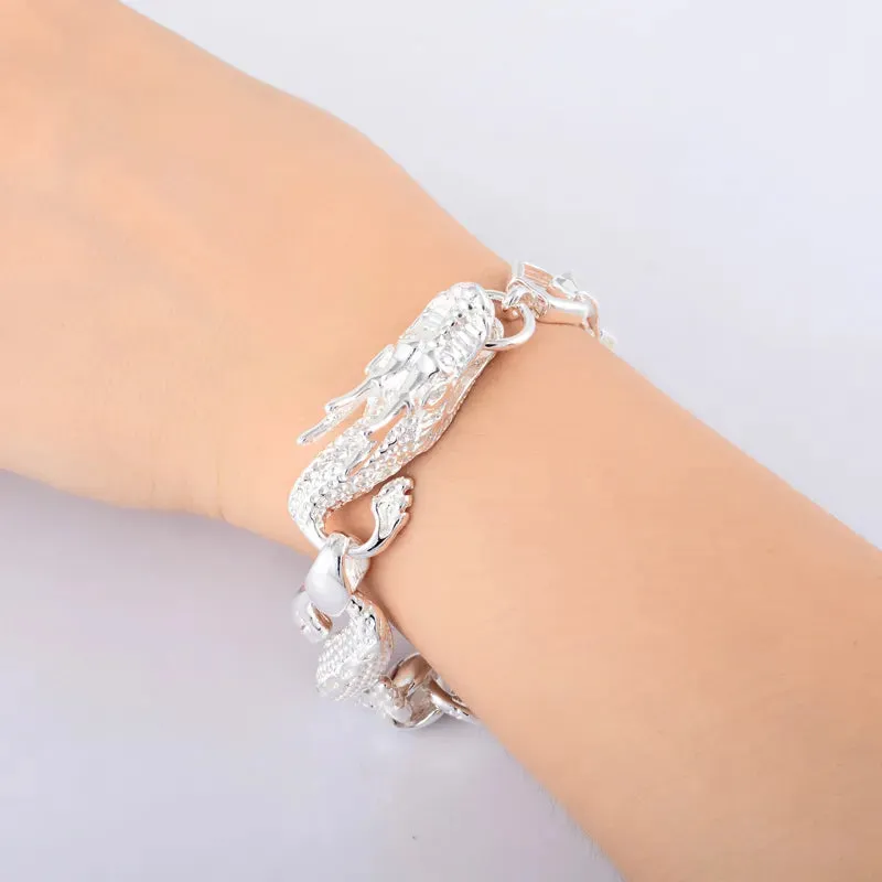 Sterling Silver Color Bracelets  White Chinese Dragon Chain