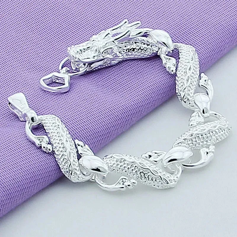 Sterling Silver Color Bracelets  White Chinese Dragon Chain