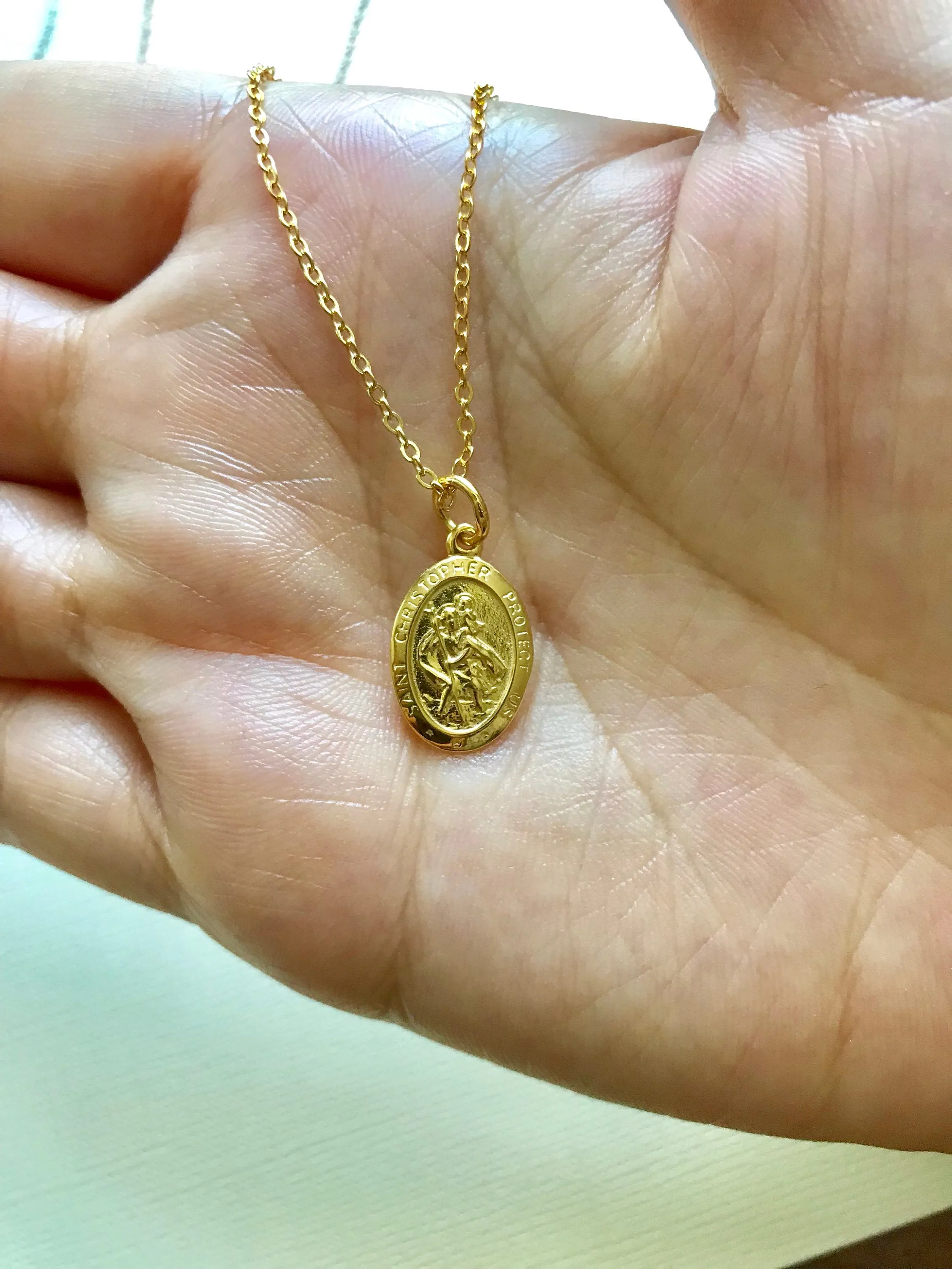 Sterling Silver St. Christopher necklace, Traveler's Necklace, Protection Necklace, Gold Medallion Necklace, Traveling Saint Necklace