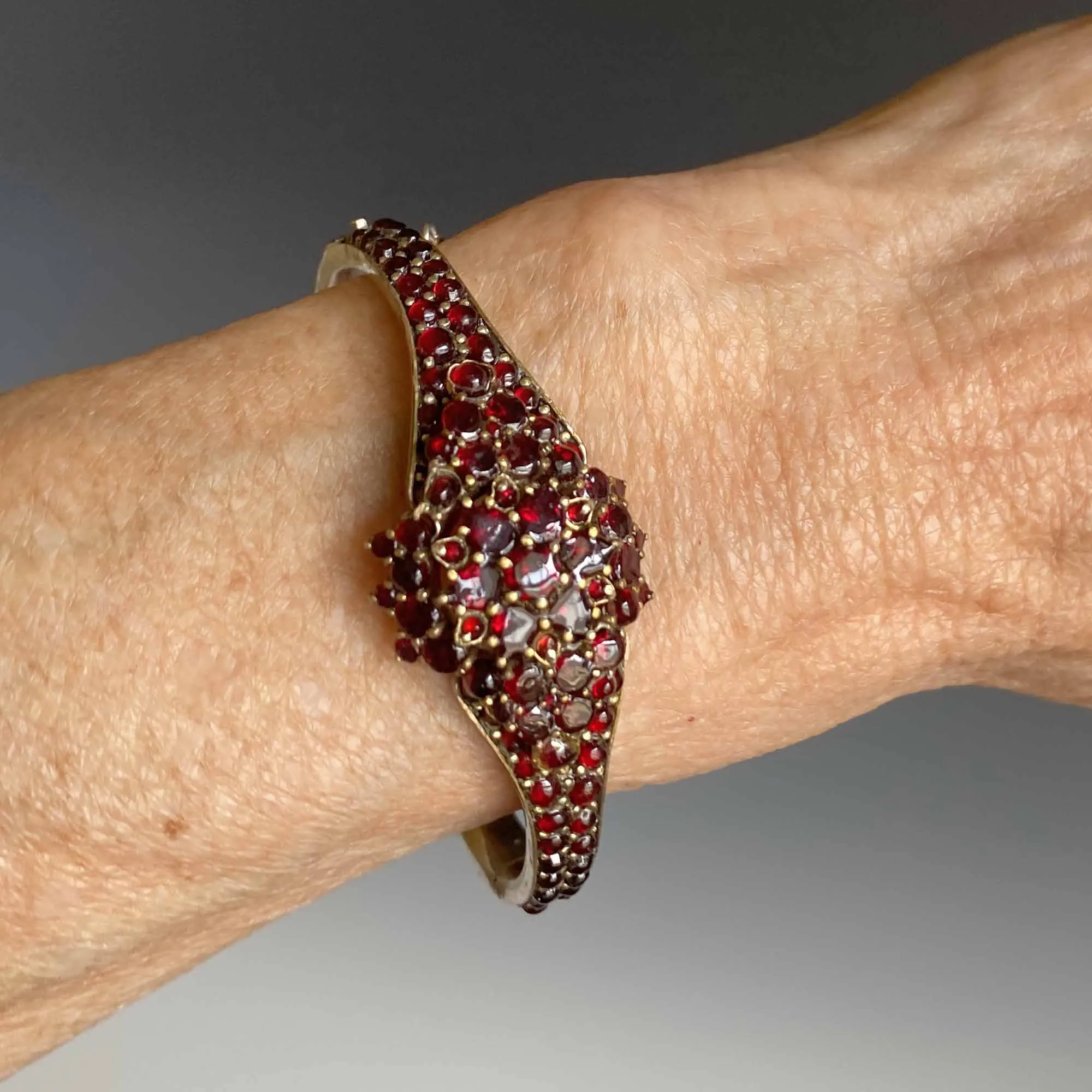 Elegant Victorian Bohemian Garnet Bangle Bracelet - Vintage Inspired Antique Jewelry Piece