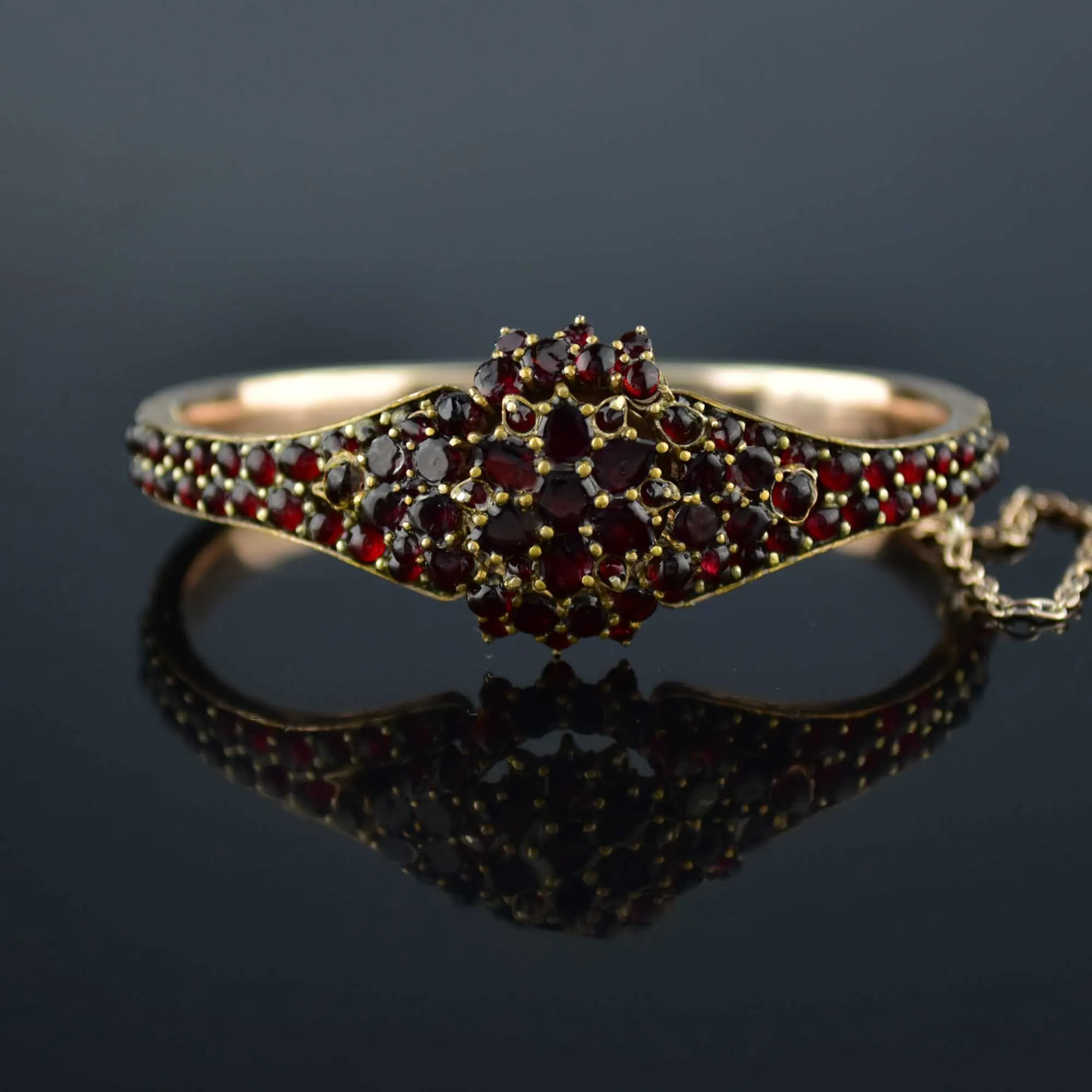 Elegant Victorian Bohemian Garnet Bangle Bracelet - Vintage Inspired Antique Jewelry Piece