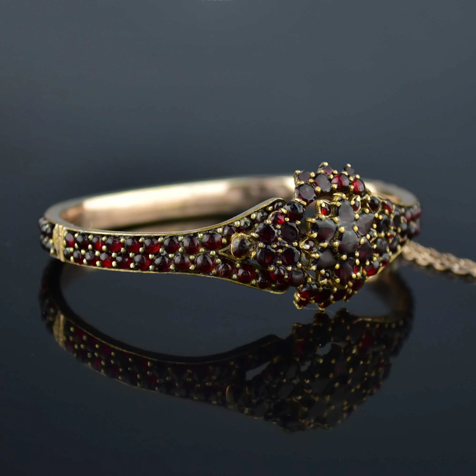 Elegant Victorian Bohemian Garnet Bangle Bracelet - Vintage Inspired Antique Jewelry Piece