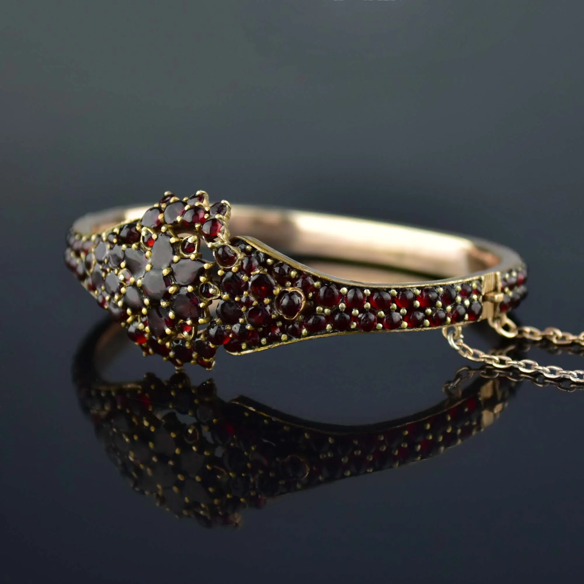 Elegant Victorian Bohemian Garnet Bangle Bracelet - Vintage Inspired Antique Jewelry Piece