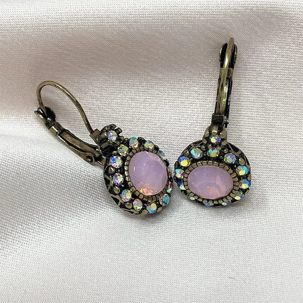 Vintage Pink Earrings : Pink Opal Stone Earrings